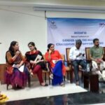 Inaugural session (from left): Dr Bandita Panda, Raksha Kumar, Ramya Kannan, Dr A Kannan, department head, media science, Anna University; TM Krishna, and Dr TV Geetha