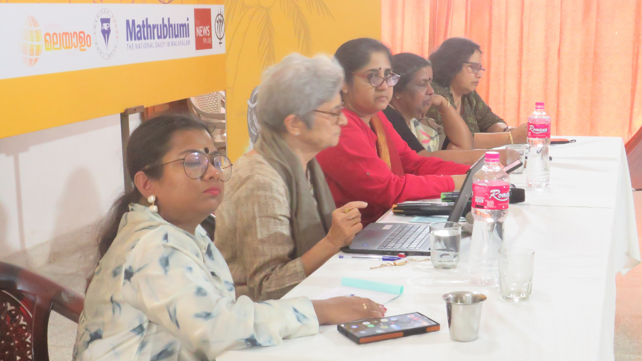 Panellists at the discussion on gender paradox in Kerala during the 2026 NWMI National Meet in Thiruvananthapuram