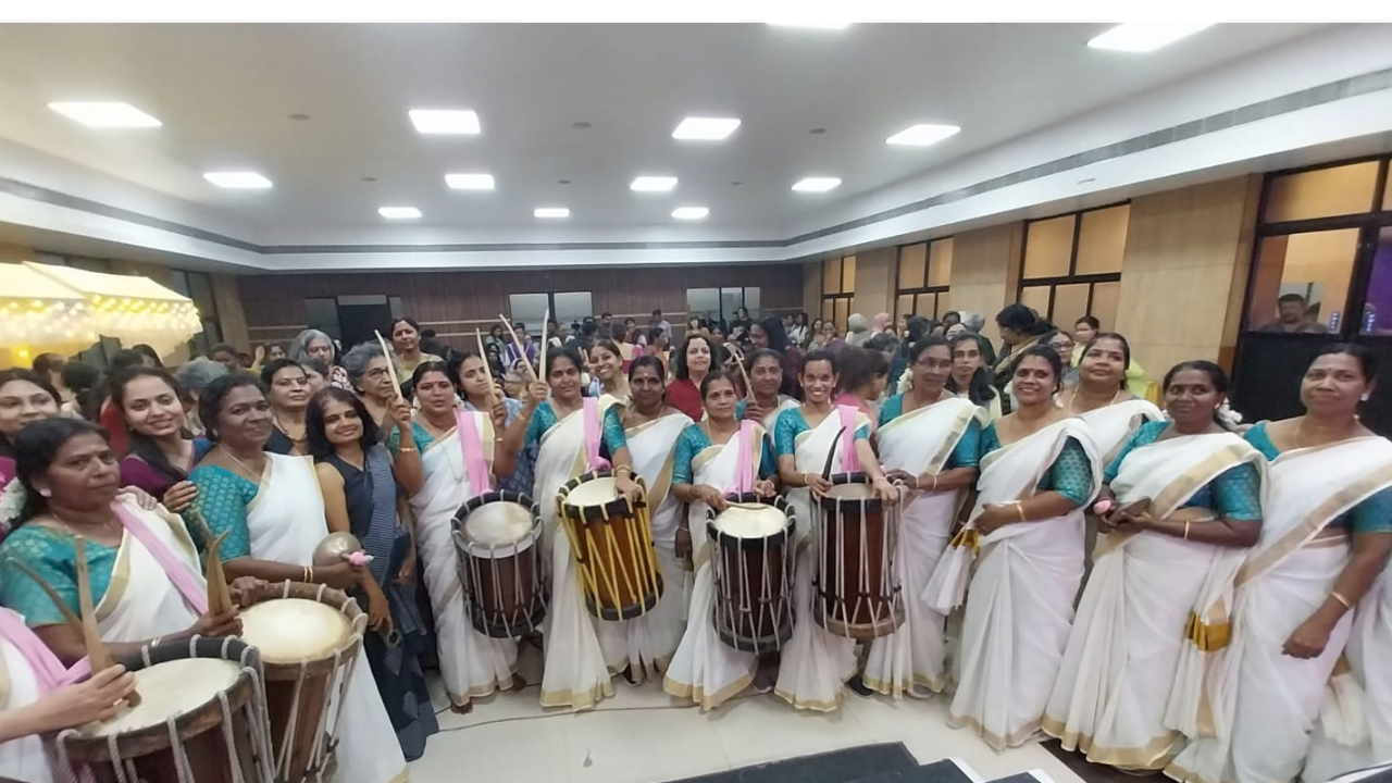 The chenda melam team with NWMI members at the public meeting of the NWMI National Meeting in Thiruvananthapuram 2026.